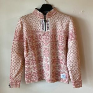 Dale of Norway Olympics Women’s Quarter-zip Sweater in Pink/Cream - Size M